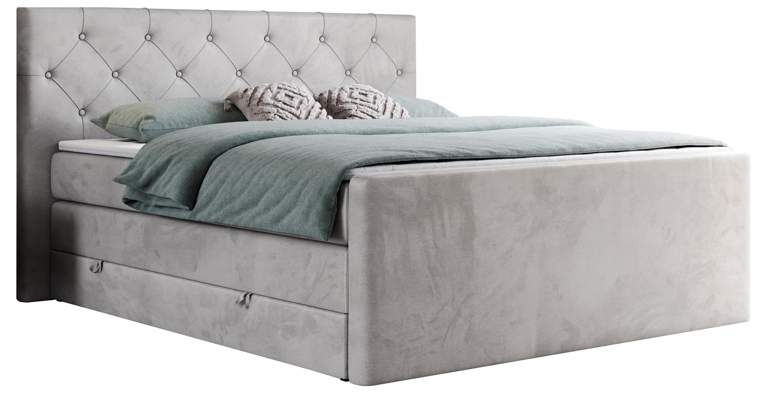 BOXSPRINGBETT KING VELEN 120/200 Hellgrau Velvet - H3 - Hellgrau, Holz/Textil (120/200cm) - MKS