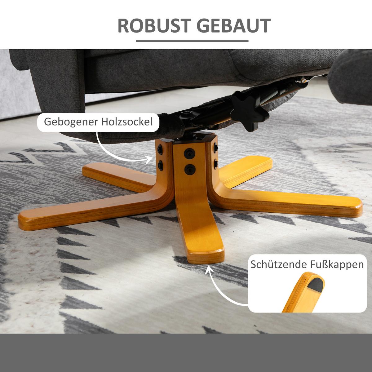 RELAXSESSEL mit Liegefunktion, Liegesessel mit Hocker, Fernsehsessel - Dunkelgrau, Textil (80/104/79cm) - HOMCOM