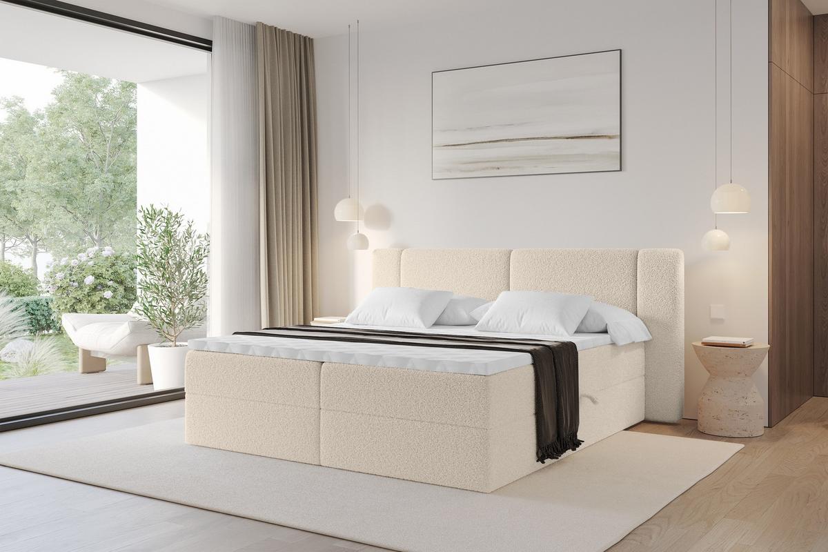 BOXBETT mit Matratze H3 - EVON - 180x200 cm Dunkelbeige - Cappuccino, Holzwerkstoff (180/200cm) - ALTDECOR