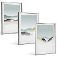 BILDER SET 3er Set - 40x60 cm Silberner Rahmen - Minimalistische Pastellberge - Silberfarben, Kunststoff (40/60cm) - TULUP