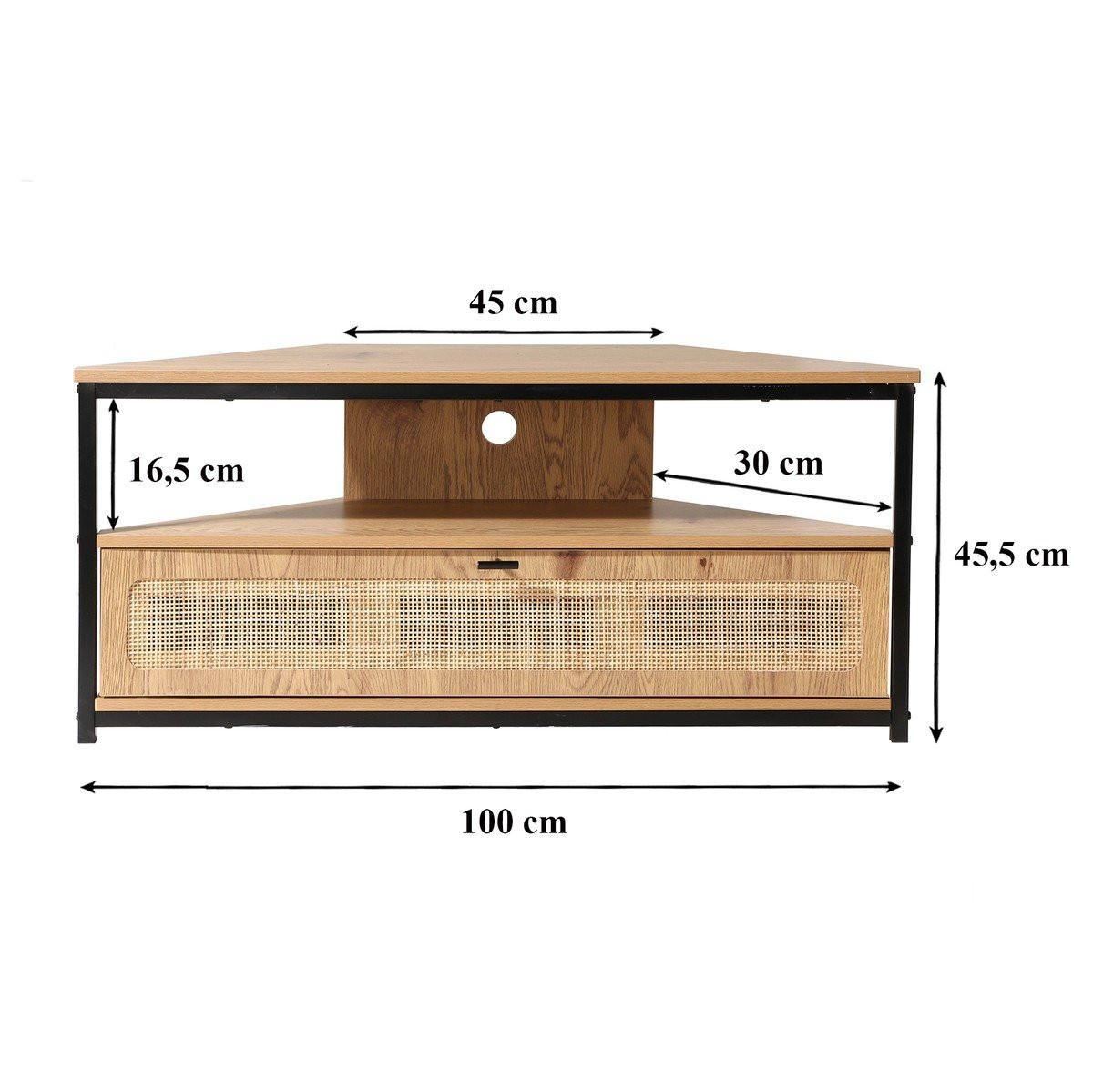 ECK-TV-MÖBEL 1 tür mit rattan-geflecht jaya 30/45/100 cm - Apfelbaumfarben, Holzwerkstoff (30/45/100cm) - Calicosy