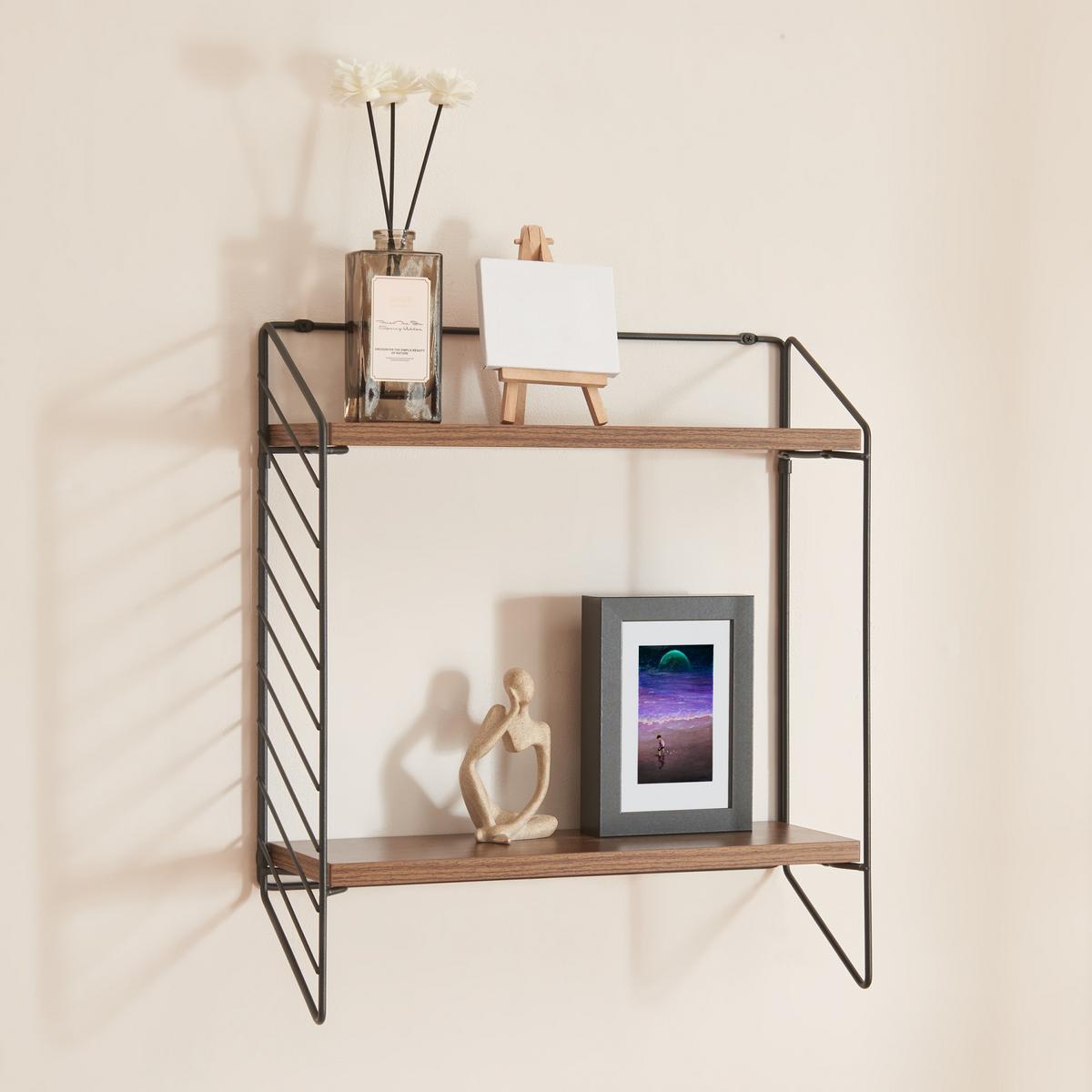 WANDREGAL Bømlo - Walnussfarben/Schwarz, Metall (42/47.5/14cm) - [en.casa]
