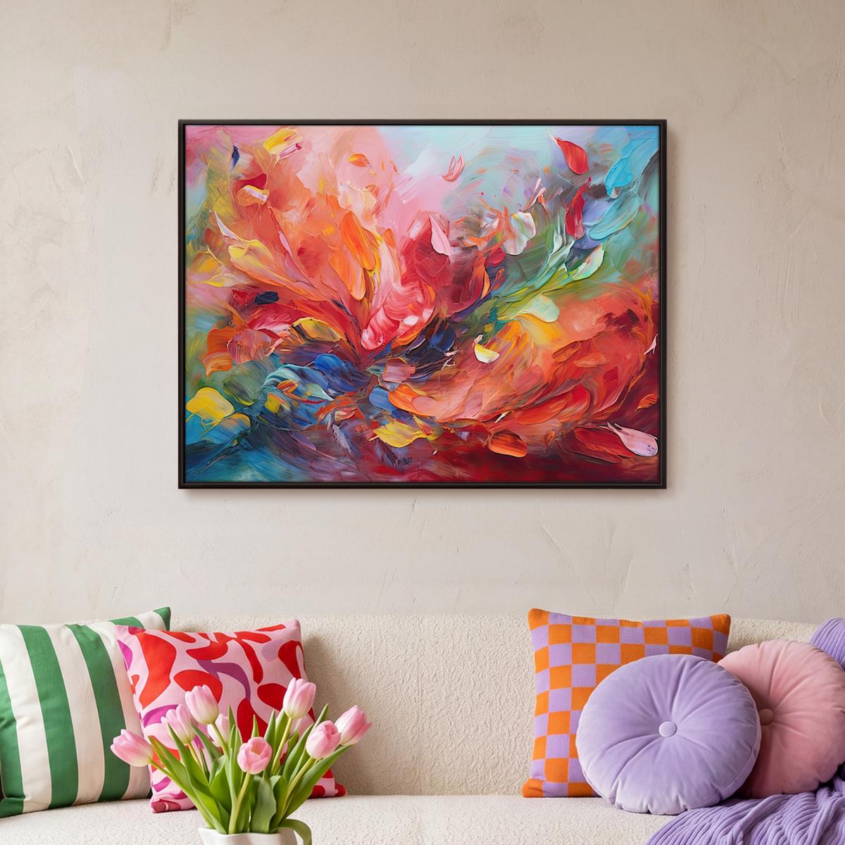 LEINWAND Bilder mit Rahmen - Ölgemälde - Kunst - Abstrakt - Farbenfroh - 80x60 - Altrosa, Textil (80/60cm) - MuchoWow