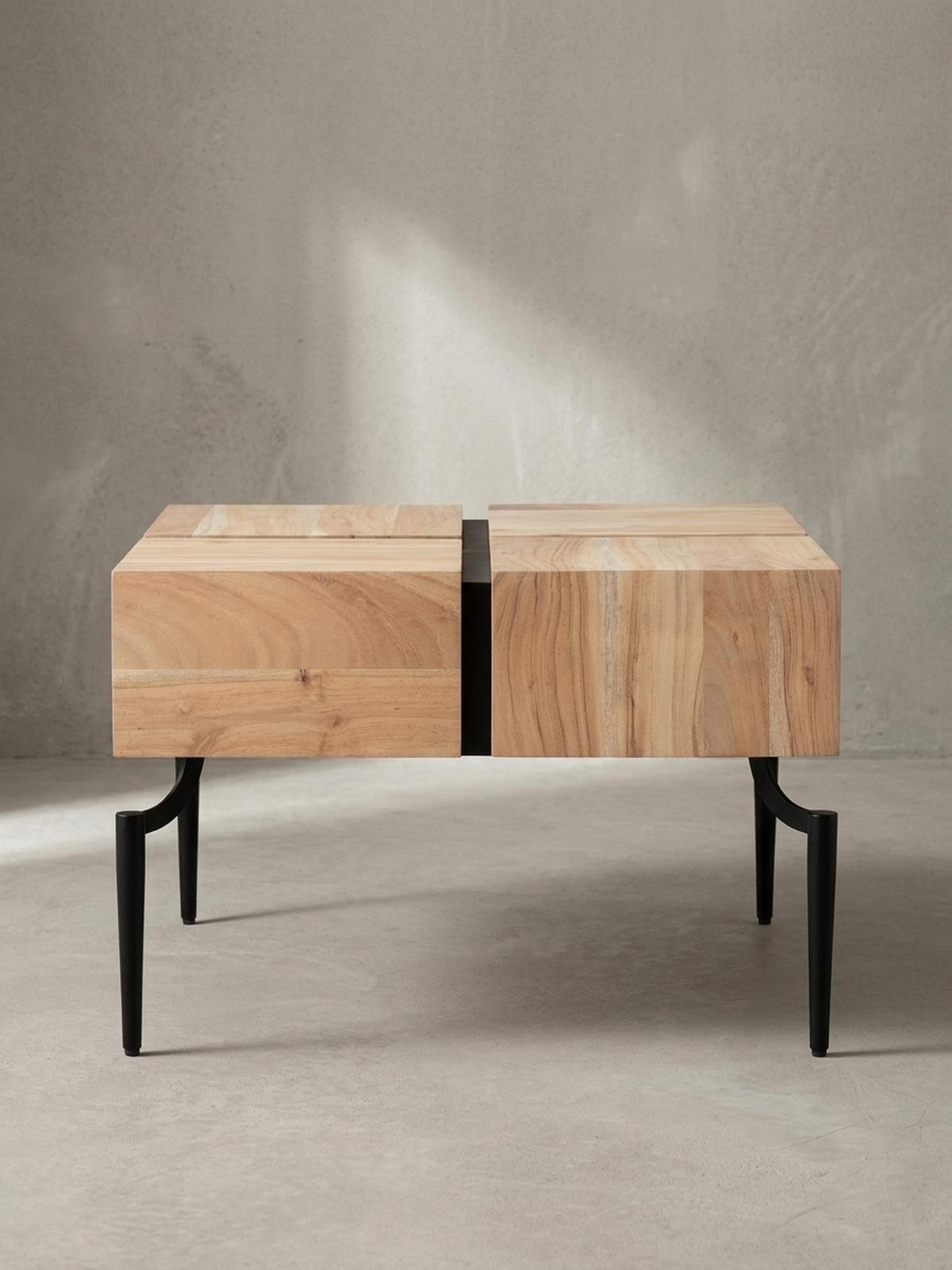 COUCHTISCH Massivholz Quadratisch Metallgestell Würfel-Form Modern, Akazie 60x60x40 cm - Schwarz/Akaziefarben, Holz/Metall (60/60/40cm) - KADIMA DESIGN