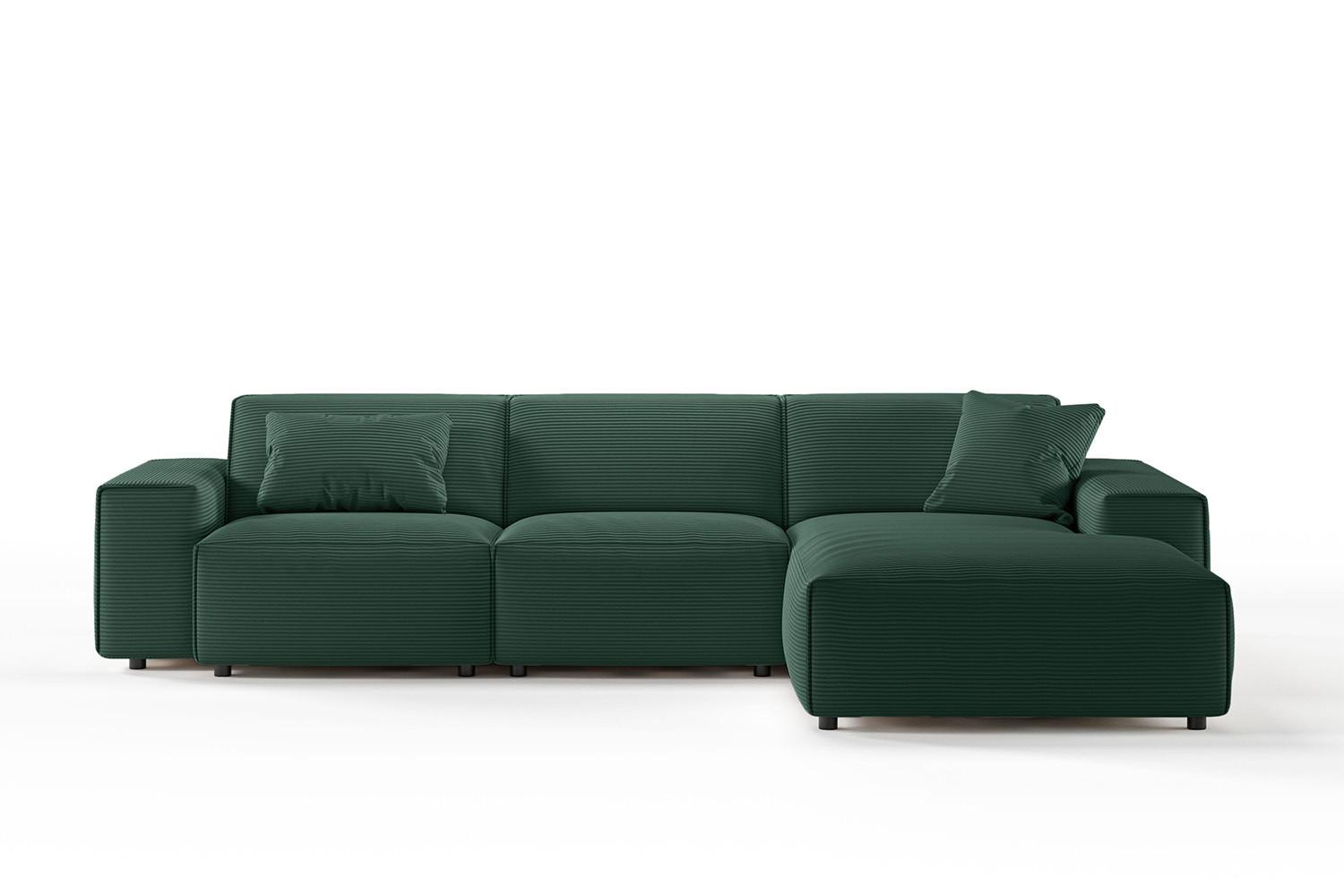 ECKSOFA RANI Smaragdgrün Cord - Smaragdgrün/Schwarz, Kunststoff/Textil (299/189cm) - KAWOLA