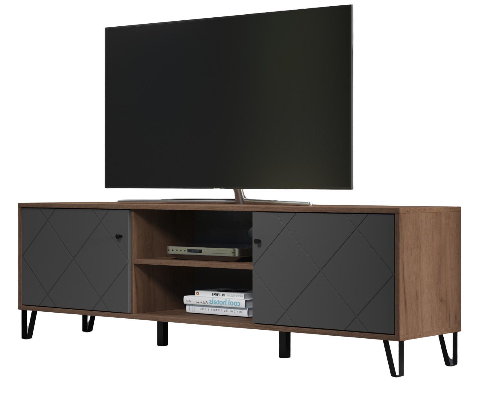 TV-LOWBOARD Graphite grau, Eiche Kraft Gold 186 x 56 cm, TV Unterteil mit Soft-Close - Eichefarben/Schwarz, Holzwerkstoff/Kunststoff (186/56/40cm) - Top.Furn