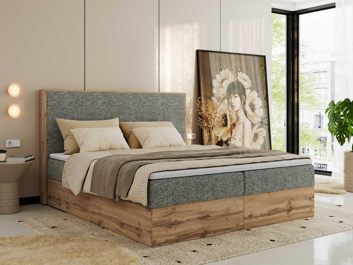 BOXBETT WOOD CLASSIC 160/200 - Grau Strukture - H4 - Grau, Textil (160/200cm) - MKS