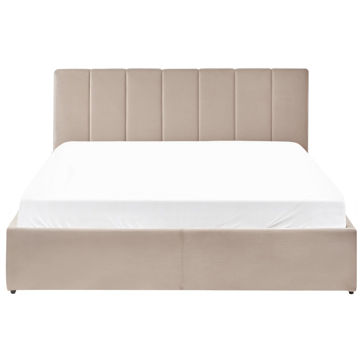 BETT mit Stauraum 160/200 cm Samtstoff Taupe Dreux - Taupe, Textil (160/200cm) - Beliani