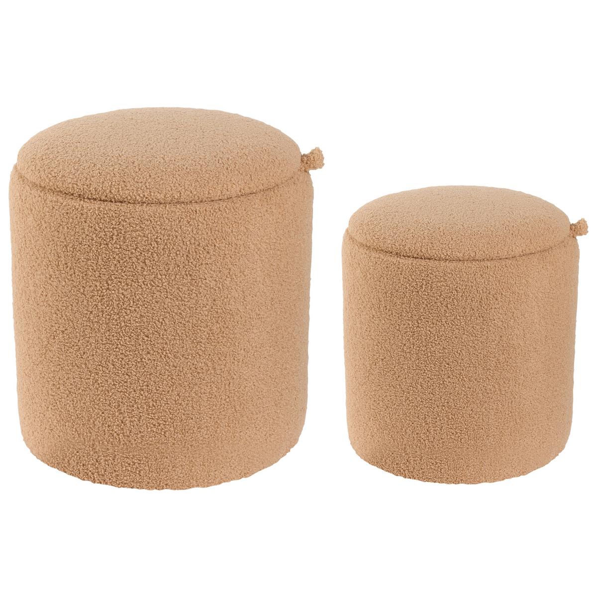 POUF 2er-Set Bouclé Hellbraun - Hellbraun, Textil (30/37/30cm) - Beliani