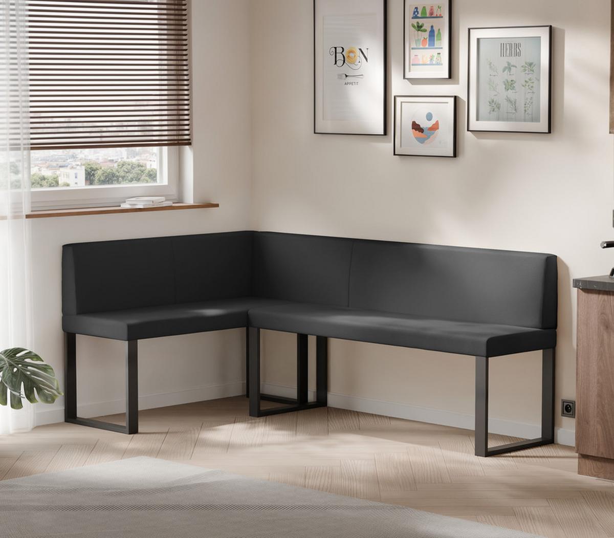 ECKBANK links SANA U Kunstleder glatt, 142/196 cm Schwarz - Schwarz, Kunststoff/Textil (142/196cm) - Idohome