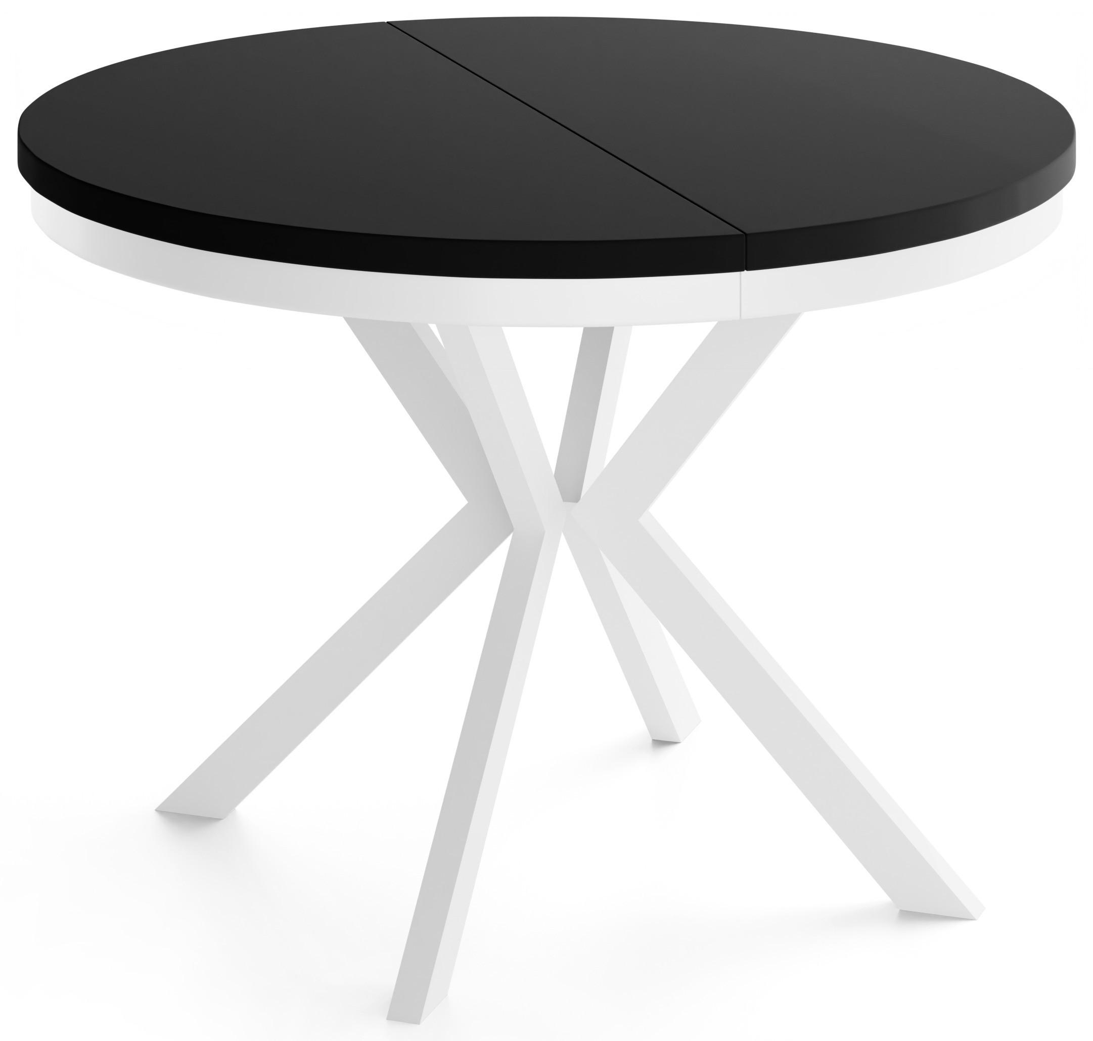 ESSTISCH Cloud runder ausziehbarer, Schwarz 120-200/120/76 cm - Schwarz/Weiß, Holzwerkstoff/Metall (120/200/76cm) - WFL GROUP