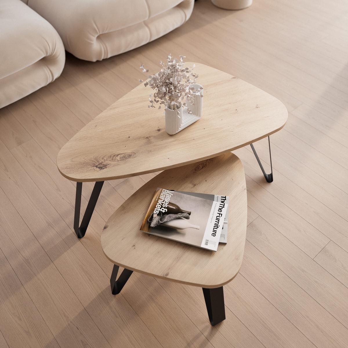SATZTISCH NOA Stahlgestell, Freiform, Schwarz / Artisan-Eiche - Schwarz/Eiche Artisan, Holzwerkstoff/Metall (94/60/42cm) - Idohome