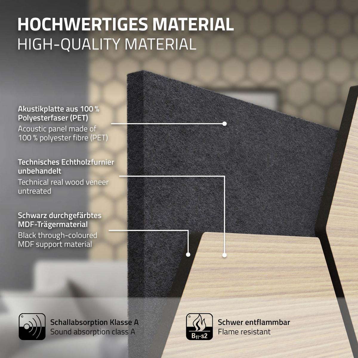 AKUSTIKPANEEL 2er Set Schallschutzplatten Hexagon Eiche Holzoptik 66x81x2 cm aus Filz - Hellbraun, Holzwerkstoff (2.1/81.1/66.6cm) - ML-DESIGN