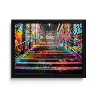 POSTER MIT RAHMENGERAHMTES BILD Treppe - Graffiti - Farben - Kunst 40x30 cm - Multicolor, Papier (40/30cm) - MuchoWow