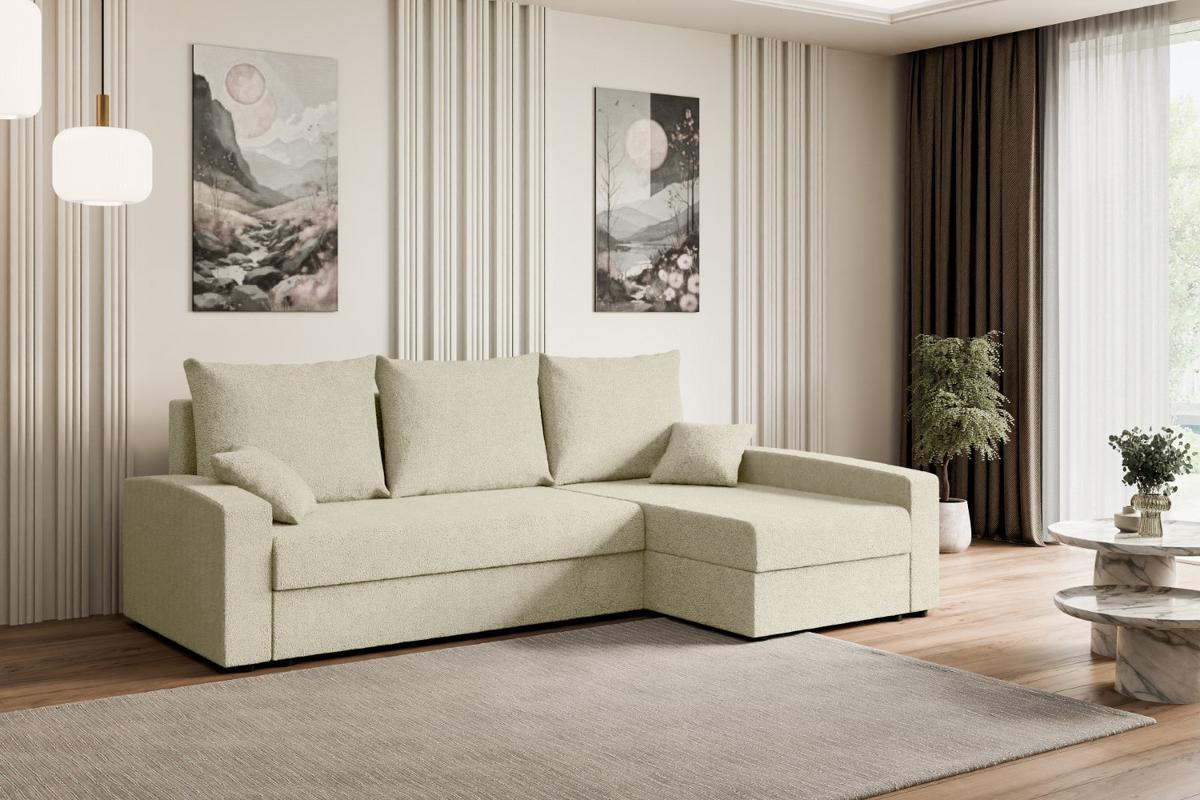 ECKSOFA mit Schlaffunktion und Bettkasten ALESIA-L 231x140x90 cm Beige Bouclé - Beige/Silberfarben, Holzwerkstoff/Kunststoff (231/140cm) - ALTDECOR