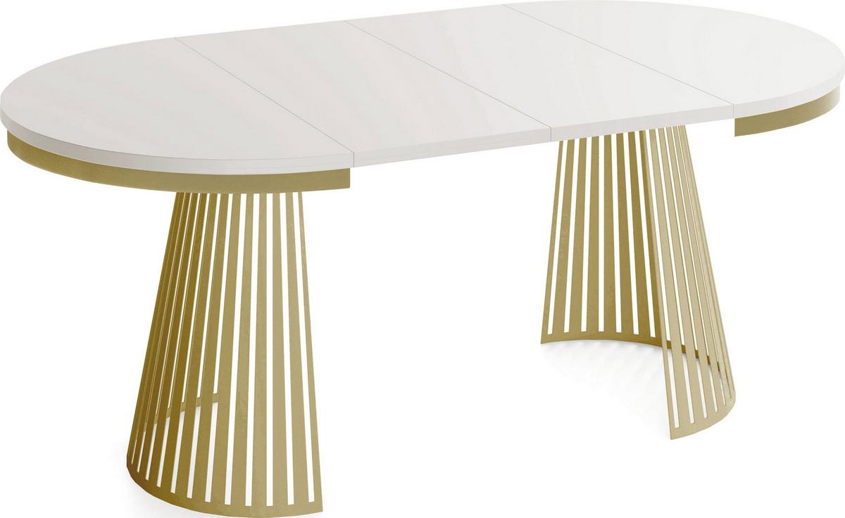 ESSTISCH Naro rund ausziehbar mit Goldem Lamellen-Metallgestell, Beige-Grau Kaschmir 100-180/100/76 cm - Kaschmir/Beige, Holzwerkstoff/Metall (100/180/76cm) - WFL GROUP