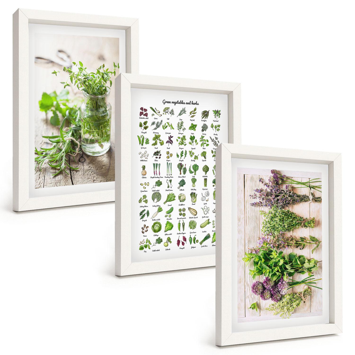 BILDER SET 3er Set - 20x30 cm Weißer Rahmen - Getrocknete Kräuter für die Küche - Weiß, Kunststoff (20/30cm) - TULUP