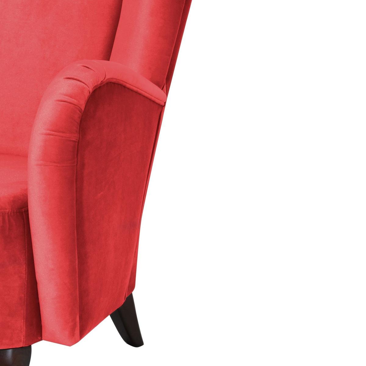HOCHLEHNSESSEL Kailey Bezug Samtvelours Buche nussbaum dunkel / rot - Rot, Kunststoff (96/122/89cm) - 58aufmkessel