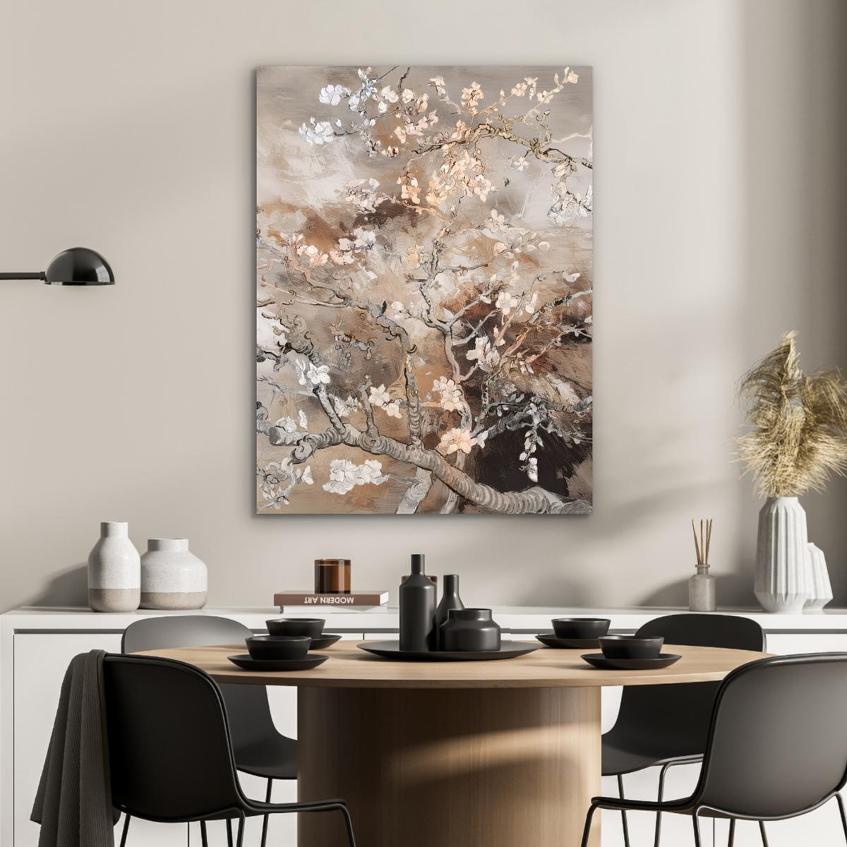 METALLBILD Mandelblüte - Kunst - Van Gogh - Beige - Abstrakt 60x80 cm - Braun, Metall (60/80cm) - MuchoWow
