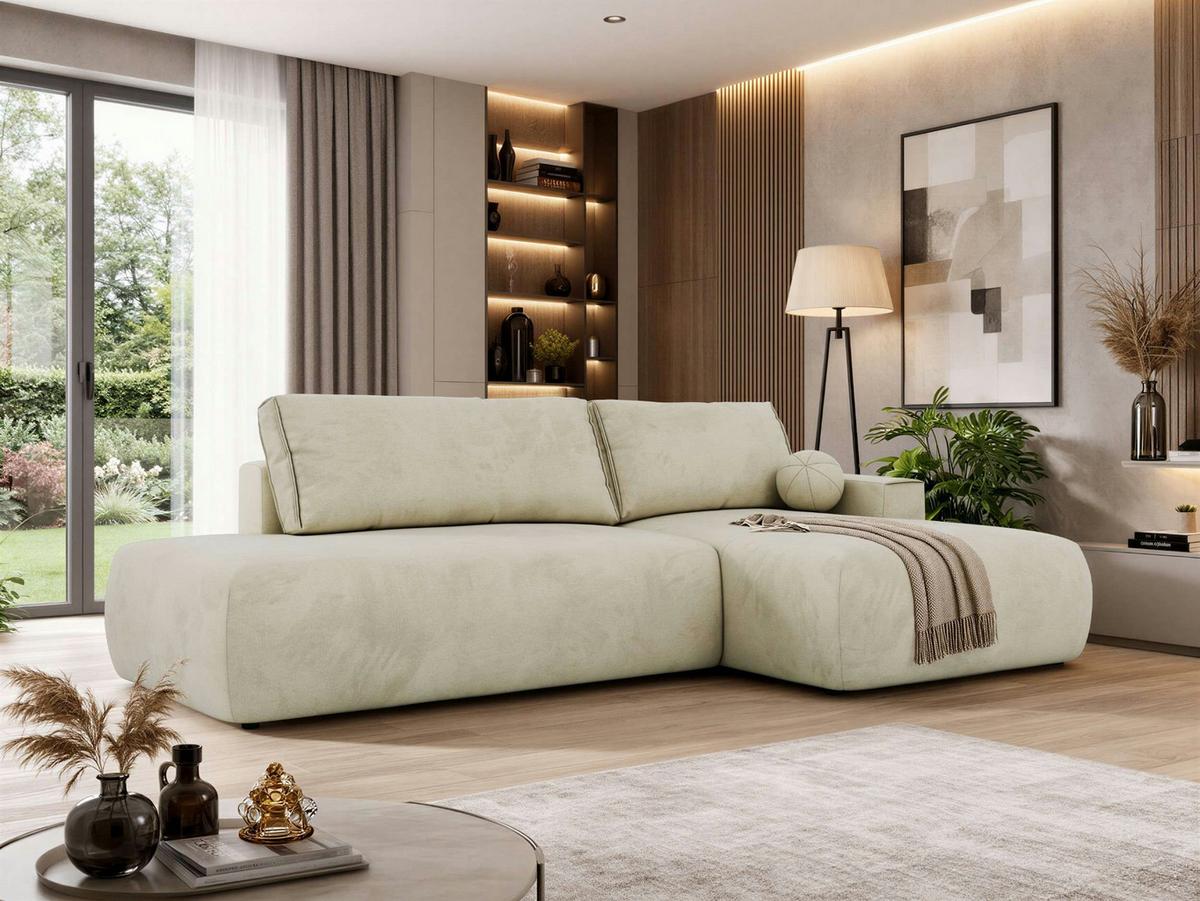 ECKSOFA TAREN L Beige Velvet - Rechts - Beige/Schwarz, Kunststoff/Textil - MKS