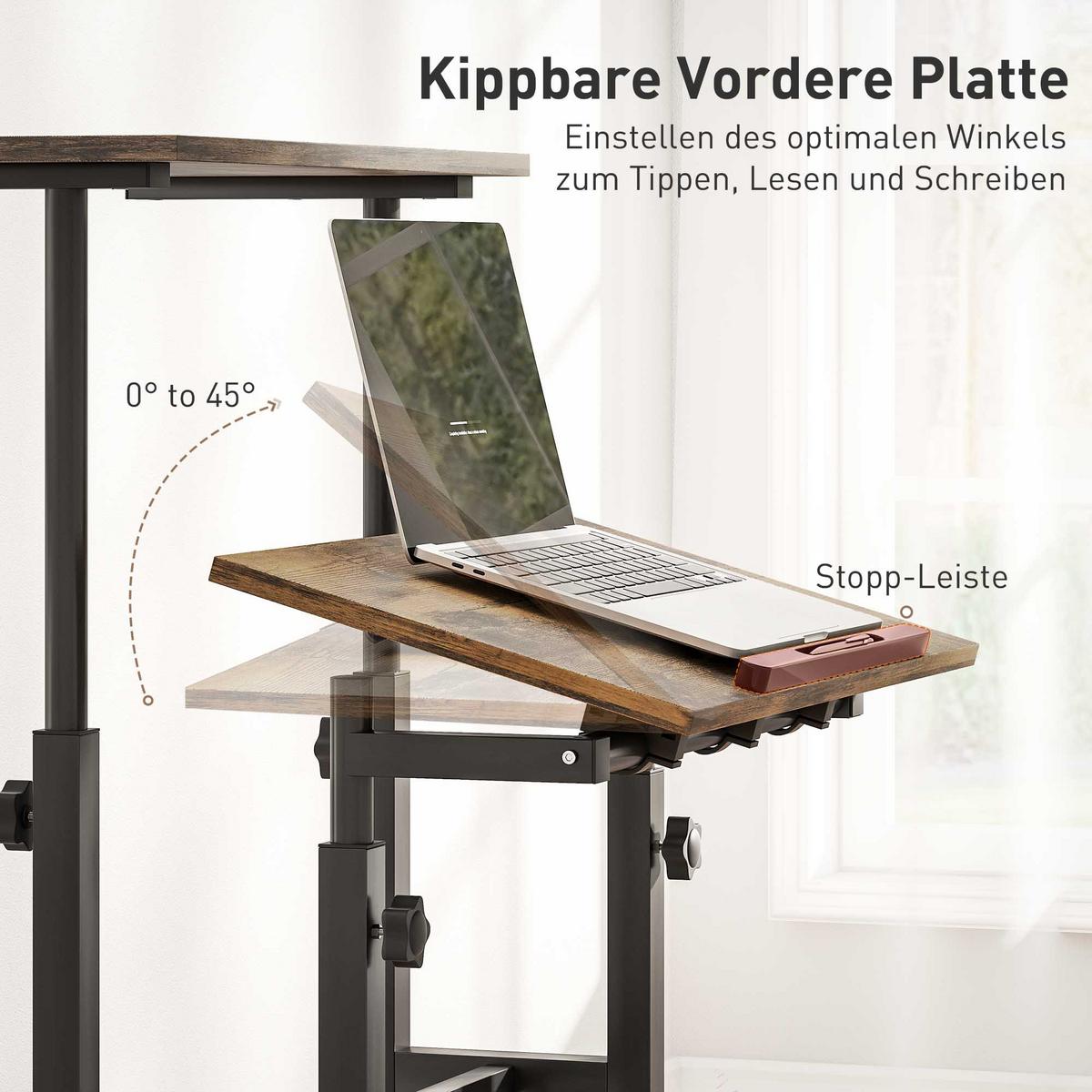 SCHREIBTISCH Höhenverstellbar Küchentisch mit Regal Rollen Rustikal Braun - Schwarz/Braun, Holzwerkstoff/Metall (60/60/120cm) - HOMCOM