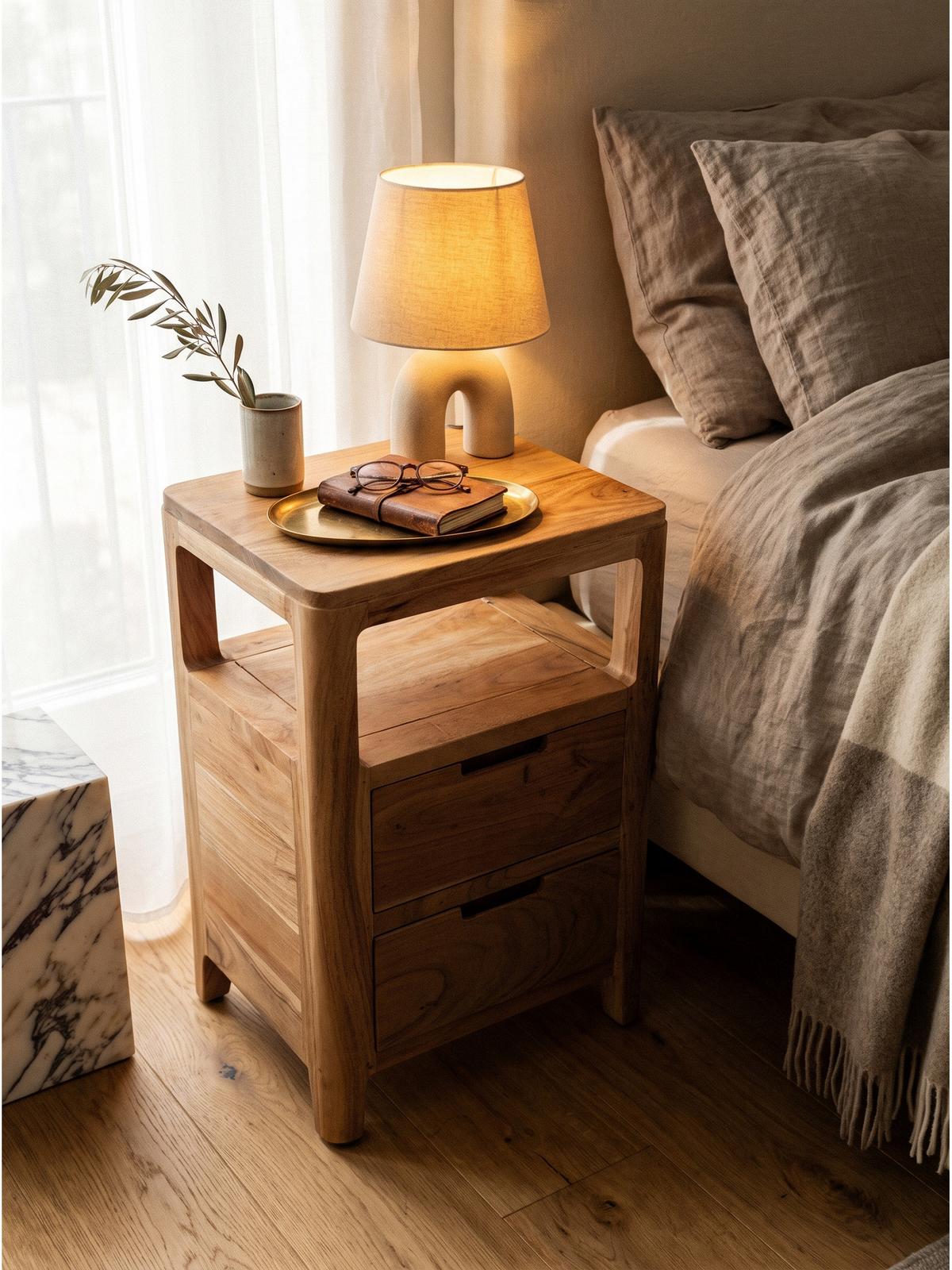 NACHTKONSOLE NALON, Akazie Massivholz, 40 x 30 x 60 cm - Braun/Akaziefarben, Akazienholz/Holz (40/60/30cm) - KADIMA DESIGN