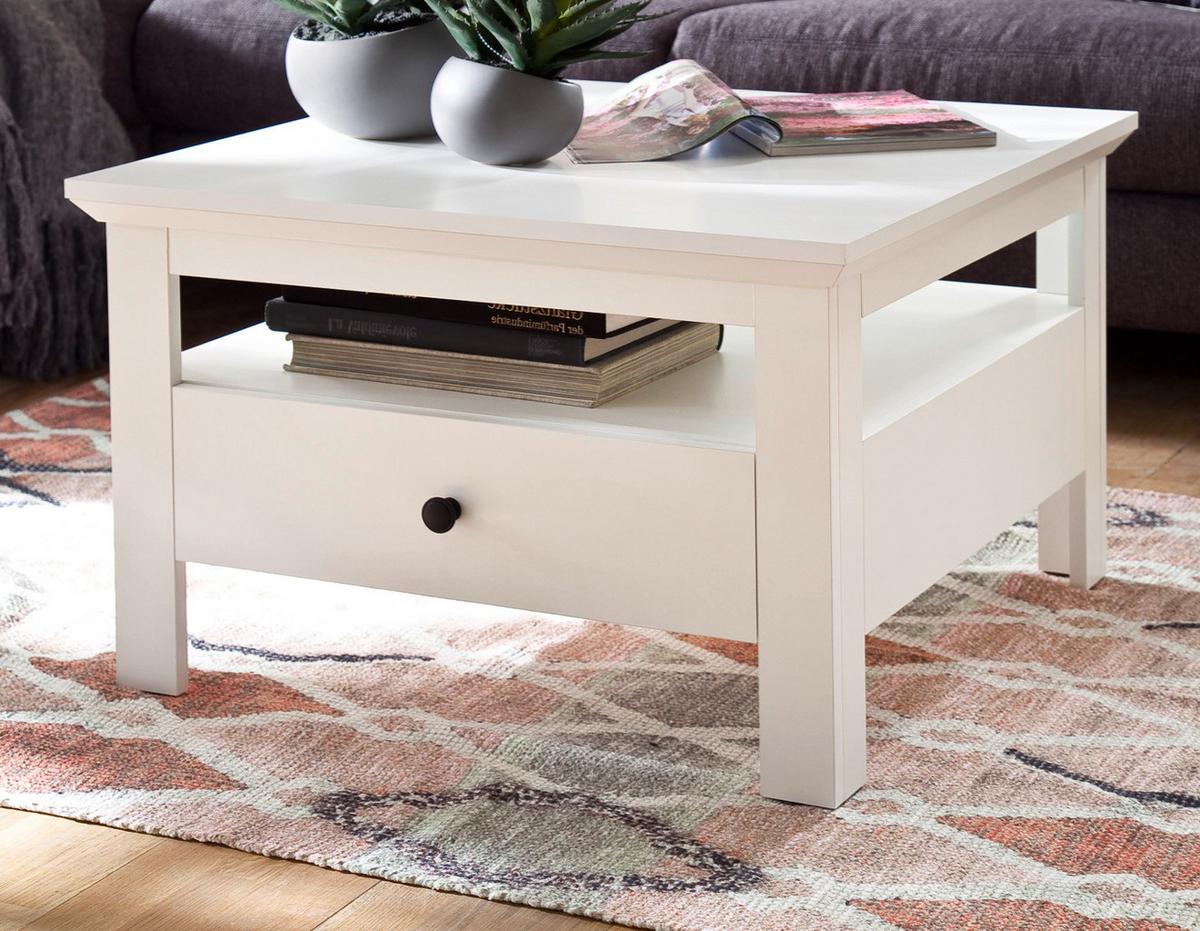 COUCHTISCH weiß matt 70 x 70 cm, Wohnzimmertisch Landhausstil mit Schublade - Silberfarben/Weiß, Holzwerkstoff/Metall (70/70/45cm) - Top.Furn