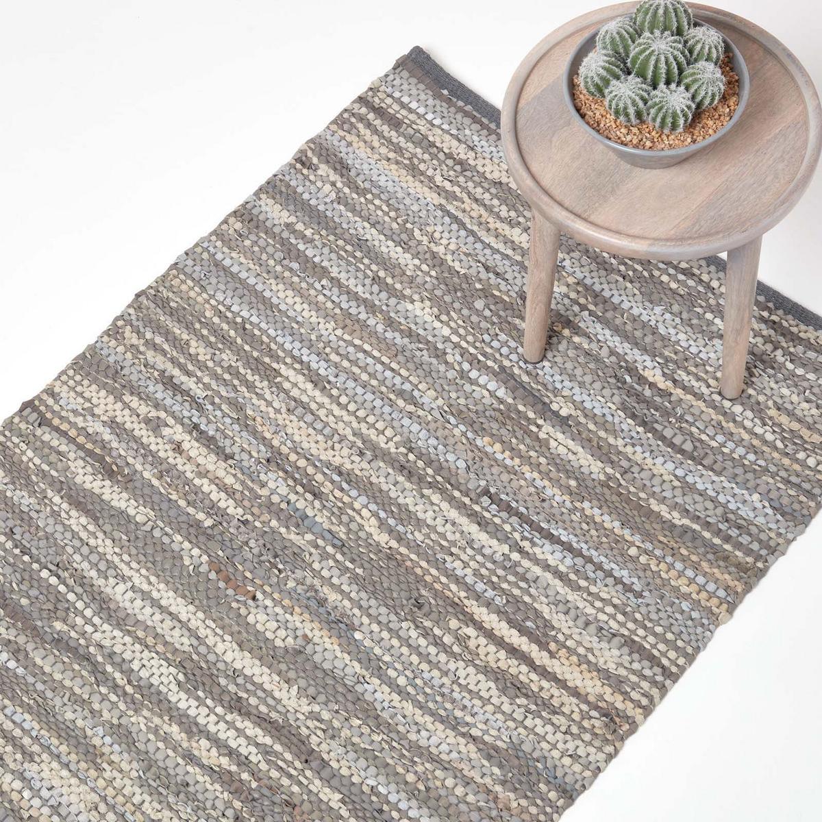 LEDERTEPPICH Denver gewebt 90/150 cm - Grau, Leder (90/150cm) - Homescapes