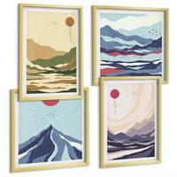 BILDER SET 4er Set - 50x50 cm & 40x60 cm Goldrahmen - Pastellfarbene Berge im Japandi-Stil - Goldfarben, Kunststoff (50/50cm) - TULUP