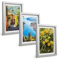 BILDER SET 3er Set - 20x30 cm Silberner Rahmen - Straßen am Meer, ein Meer aus Zitronen - Silberfarben, Kunststoff (20/30cm) - TULUP
