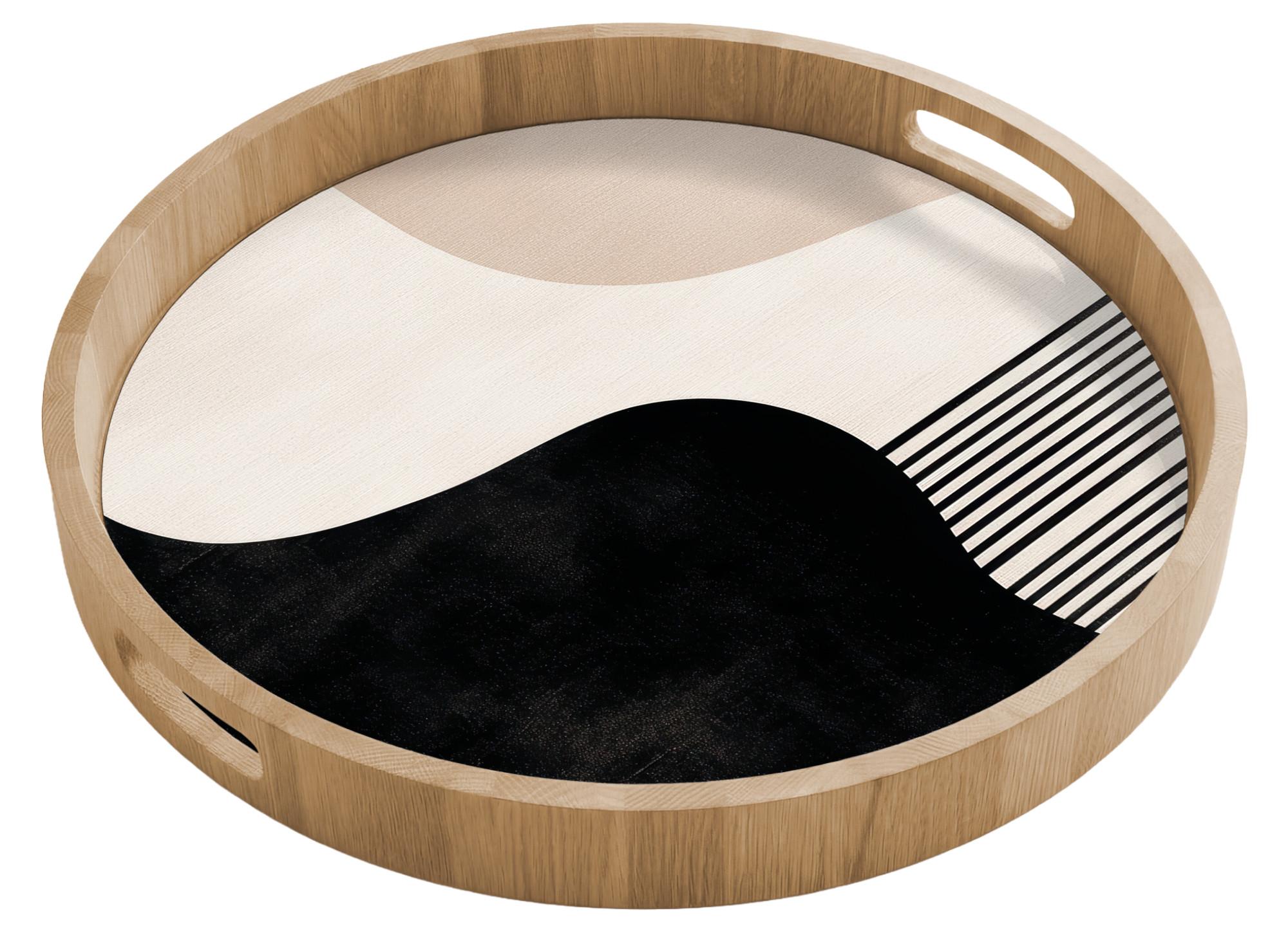 TABLETT Abstrakt - Japandi - Beige - Modern 50x50 cm - Schwarz, Holz (50/5/5cm) - OnlyWow
