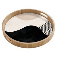 TABLETT Abstrakt - Japandi - Beige - Modern 50x50 cm - Schwarz, Holz (50/5/5cm) - OnlyWow