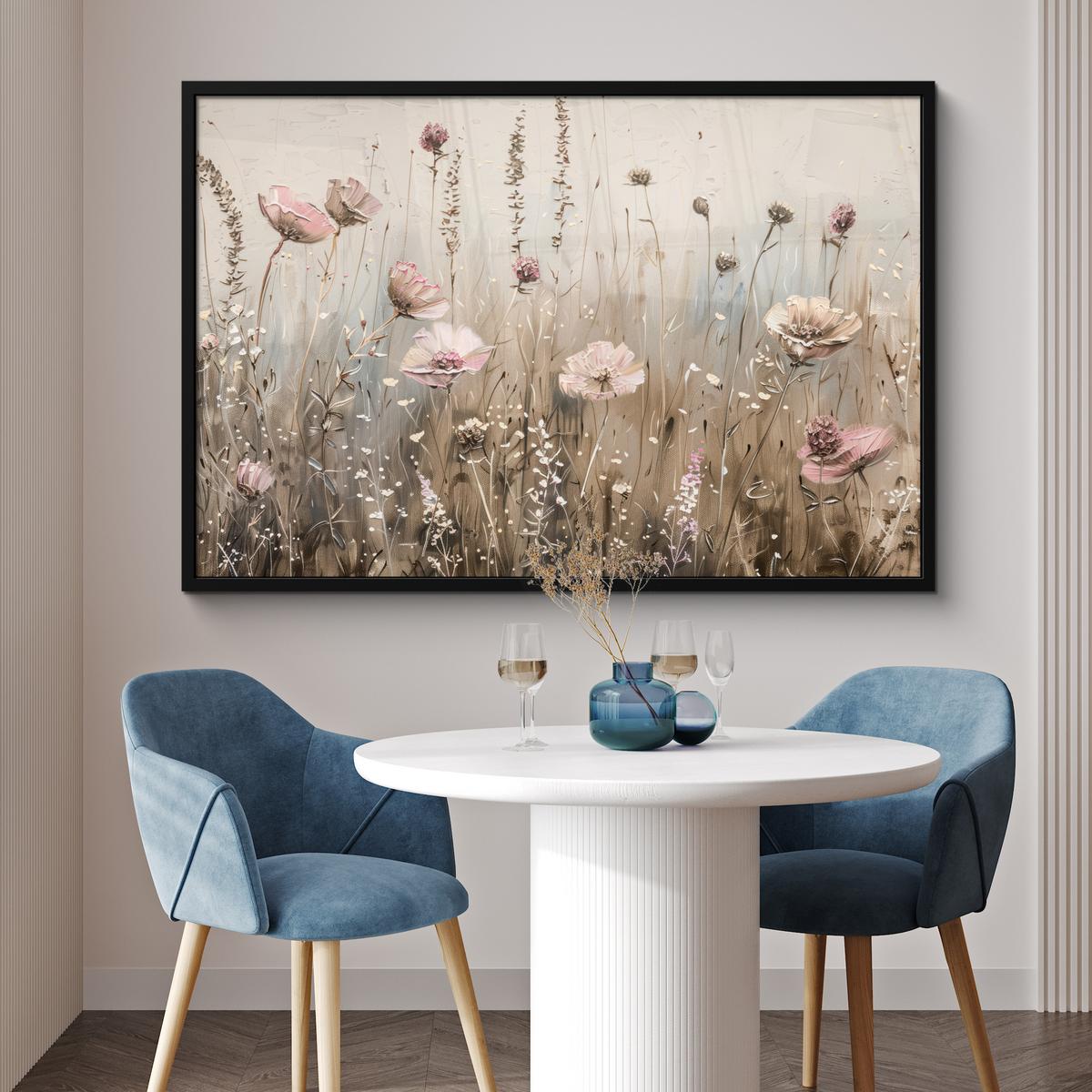POSTER MIT RAHMENGERAHMTES BILD Blumen - Rosa - Modern - Beige 120x80 cm - Beige, Papier (120/80cm) - MuchoWow