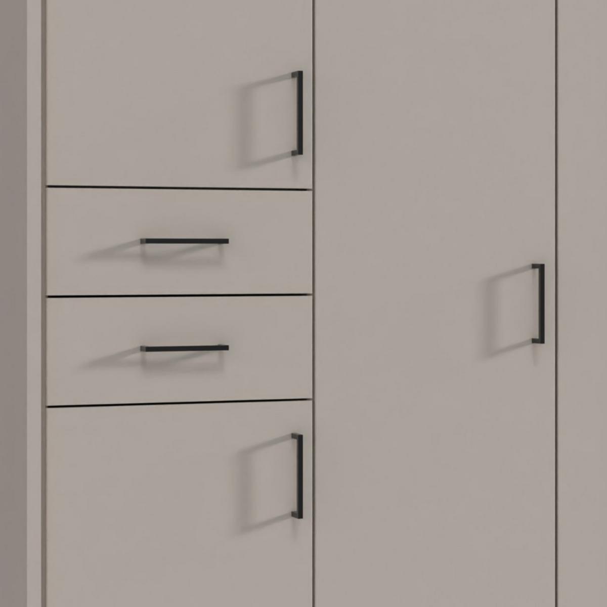 DREHTÜRENSCHRANK B313/H210/T58 cm, Beige Grau, Kleiderschrank m.Passepartout&3Spiegeltüren&Schubkästen,Griffe schwarz/ 22586 - Greige/Beige, Holzwerkstoff/Kunststoff (313/210/58cm) - luma-home