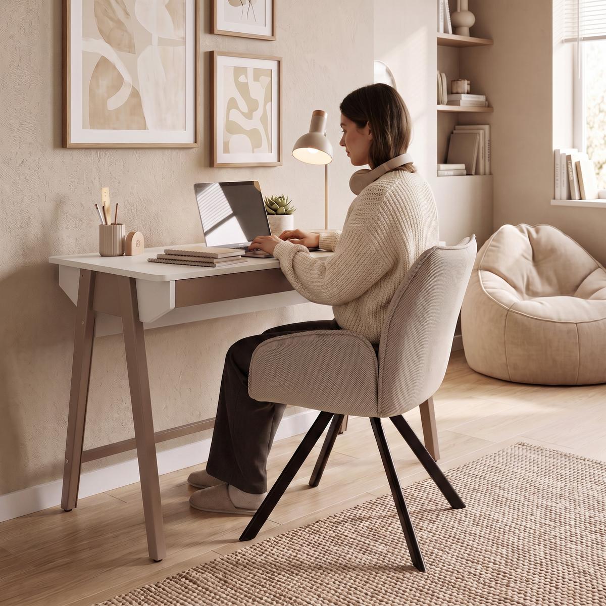 SCHREIBTISCH Boreo mit Schubladen und braunen Metallbeinen, 120 cm, Kaschmir+Hellbraun - Kaschmir/Hellbraun, Metall (55/120/74cm) - Beautysofa