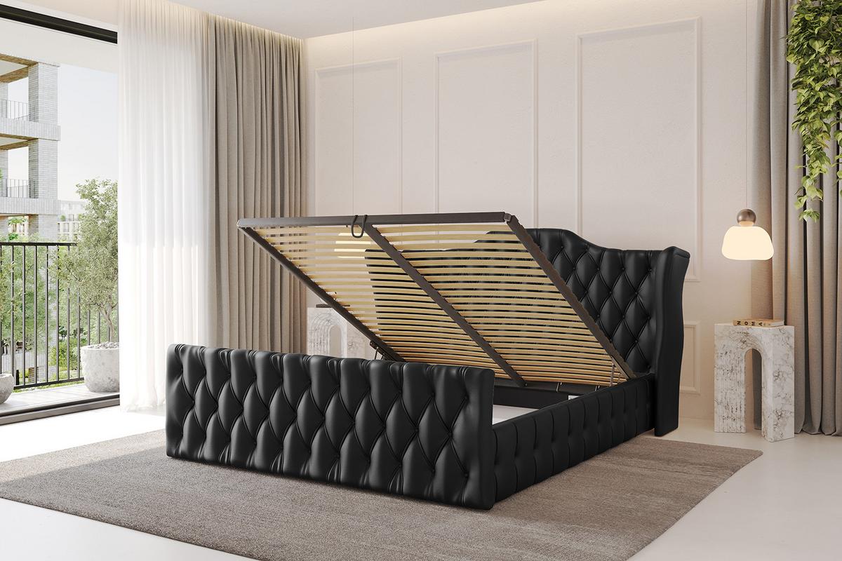 POLSTERBETT mit Bettkasten, Fußteil und Lattenrost, Boxbett mit Matratze H3/H4 - MODY-Z 120x200 Schwarz Kunstleder - Schwarz Hochglanz, Holzwerkstoff/Textil (120/200cm) - ALTDECOR