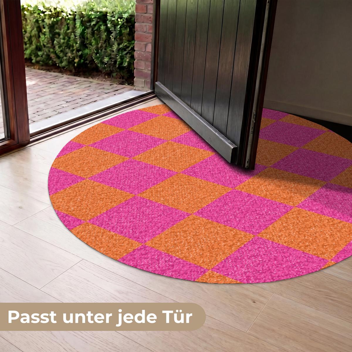 FUSSMATTE Schachbrettmuster - Orange - Rosa - Blöcke Schmutzfangmatte 120x120 cm - Pink, Kunststoff (120/0.4cm) - MuchoWow