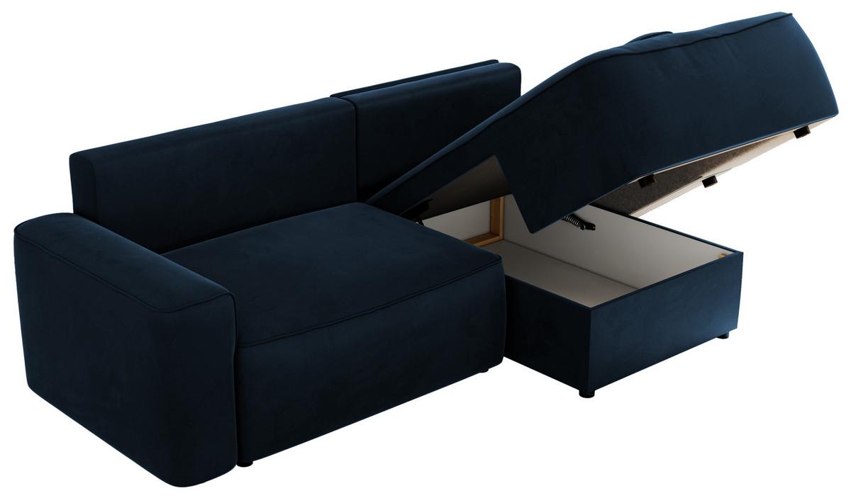 ECKSOFA BELLUNO L Dunkelblau Velvet - Rechts - Blau/Schwarz, Textil (233/144cm) - MKS