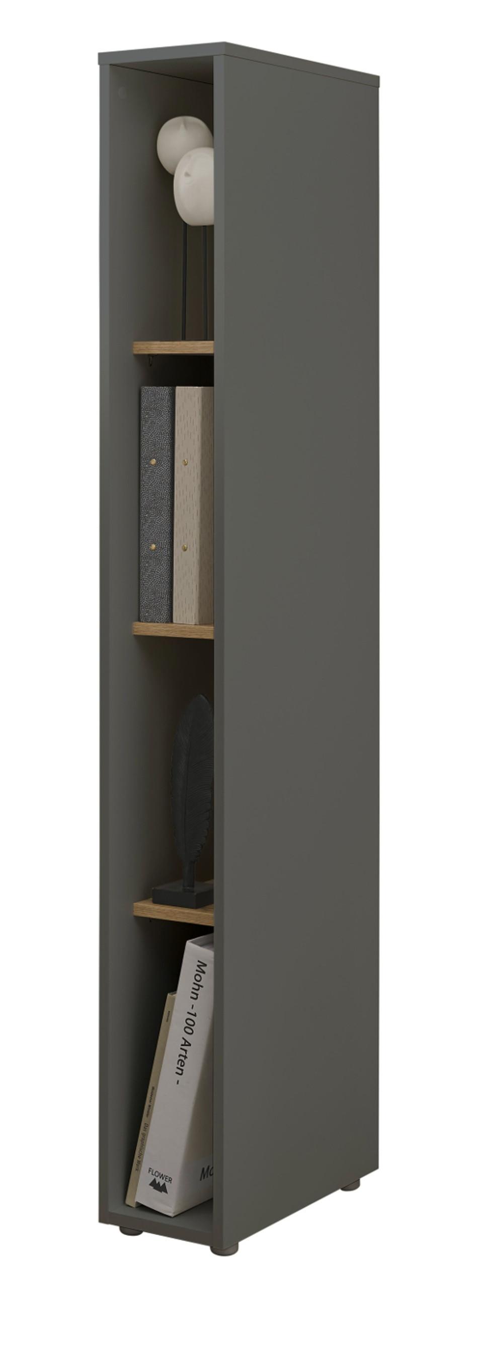 AKTENREGAL Grau matt, Eiche Wotan 20 x 158 cm, Standregal mit 4 Ordnerhöhen - Eichefarben/Schwarz, Holzwerkstoff/Kunststoff (20/158/40cm) - Furn.Design