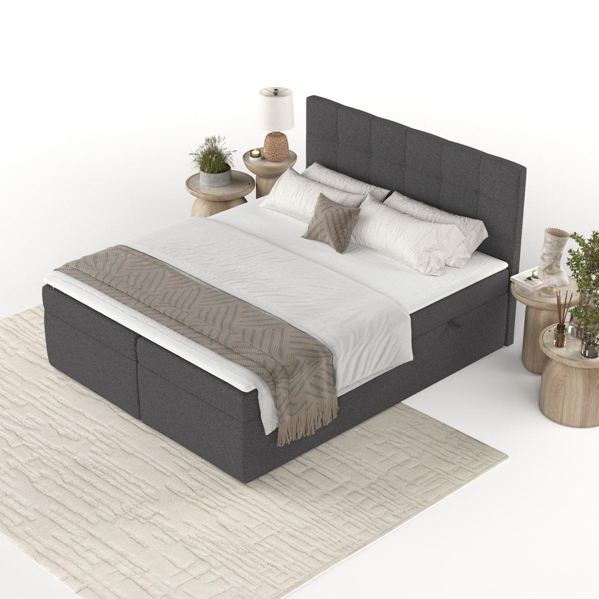 BOXBETT Lean 180/200 cm Anthrazit im Megan Stoff - Anthrazit/Schwarz, Holz/Holzwerkstoff (180/200cm) - AltaBeds