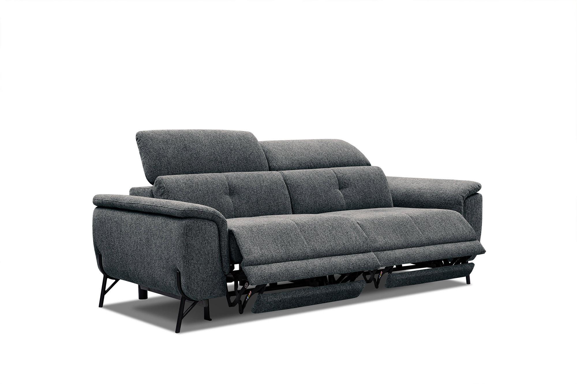 SOFA AVENA 3-Sitzer mit 2 Relaxfunktionen, dunkelgrau - Dunkelgrau, Holzwerkstoff/Textil (204/80/108cm) - Wozimo