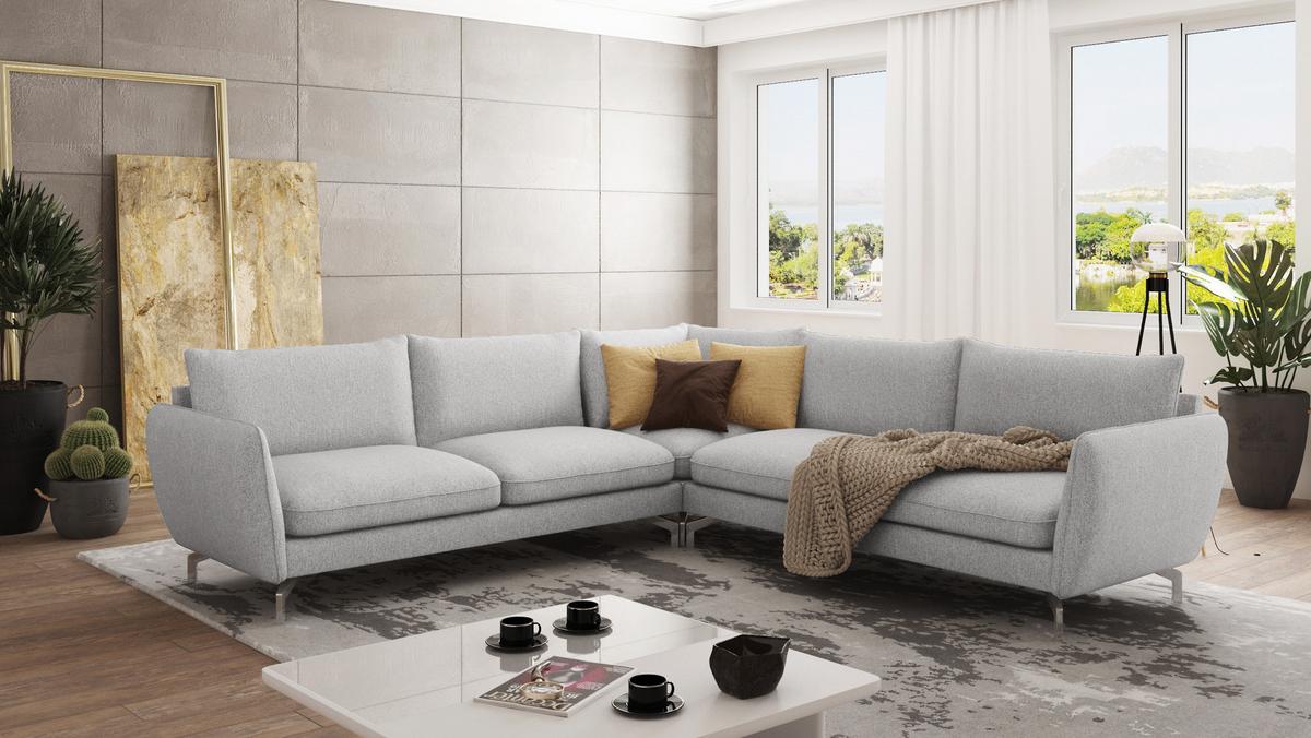 ECKSOFA Elou Silber Microfaser - Chromfarben/Silberfarben, Holz/Textil (276/276cm) - S-Style