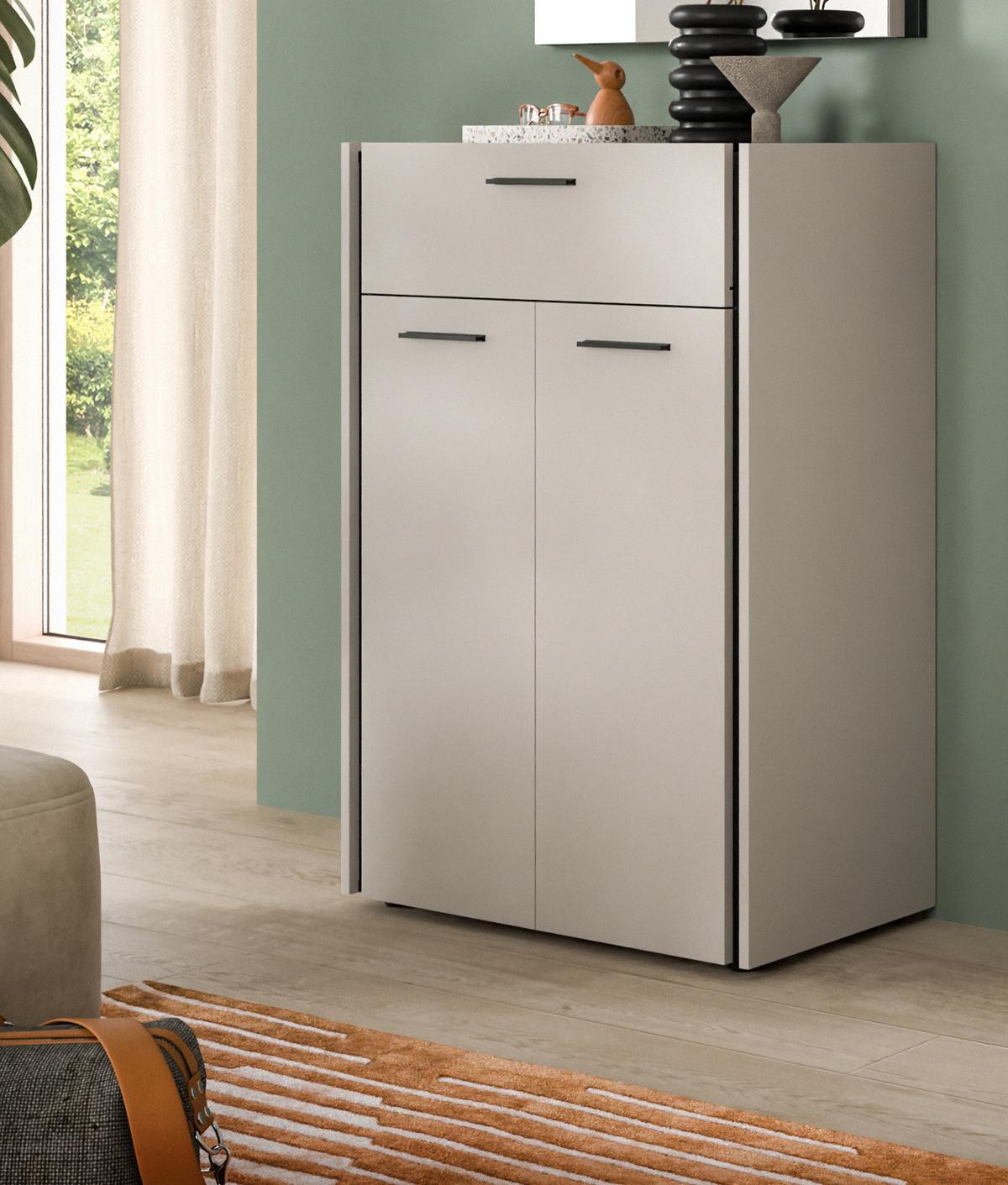 SCHUHSCHRANK Kaschmir 75 x 106 cm, Flurkommode mit Soft-Close - Kaschmir/Schwarz, Holzwerkstoff/Kunststoff (75/106/37cm) - Inn.Furn