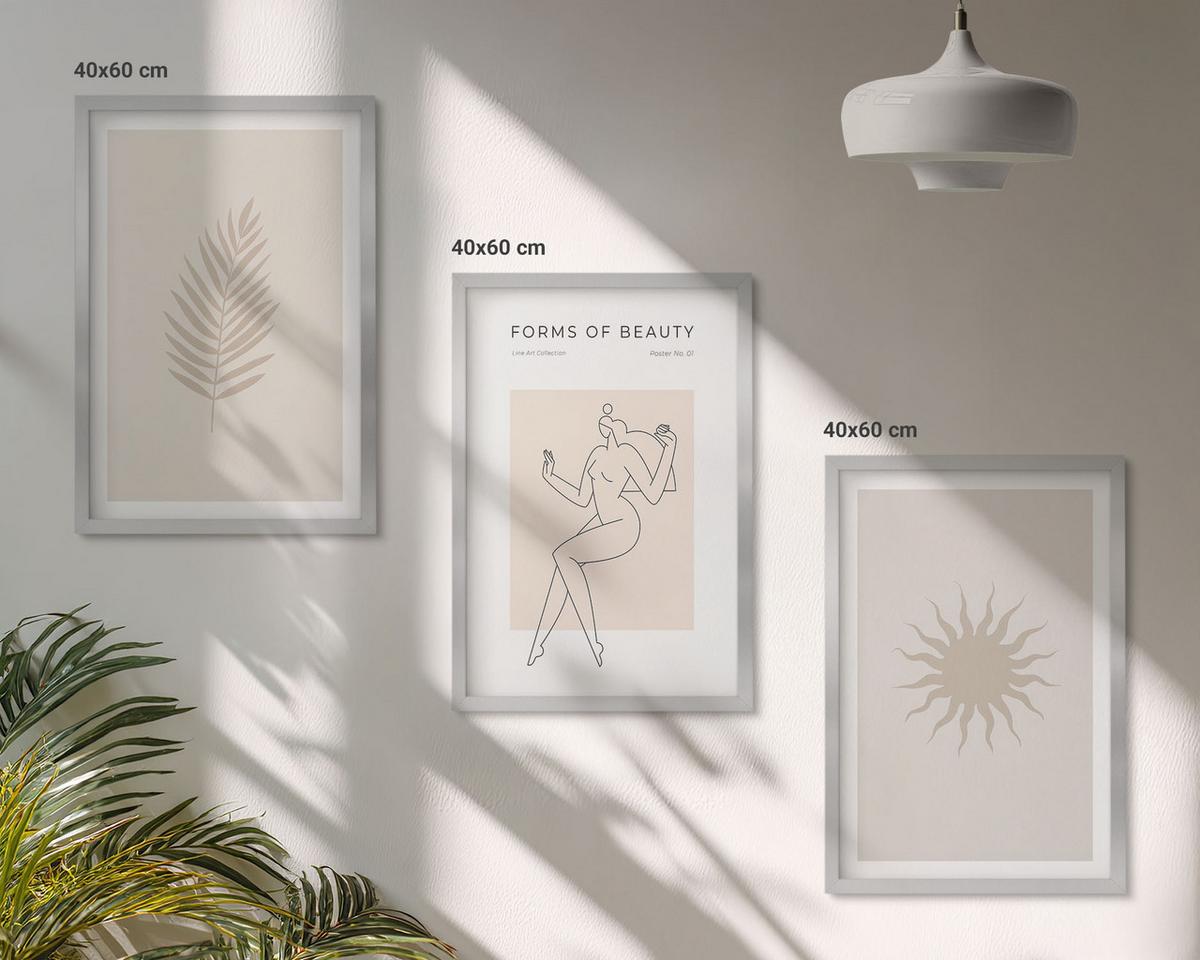 BILDER SET 3er Set - 40x60 cm Silberner Rahmen - Eine Sammlung minimalistischer Formen - Silberfarben, Kunststoff (40/60cm) - TULUP