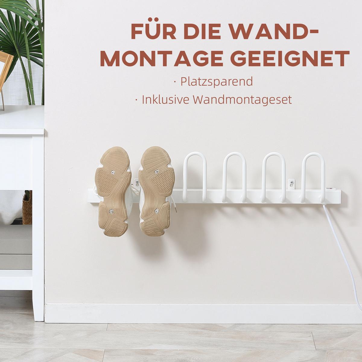 60 W Elektrischer Schuhtrockner für 3 Paar Schuhe Wandmontage Haushalt Weiß - Weiß, Metall (13/17/76cm) - HOMCOM