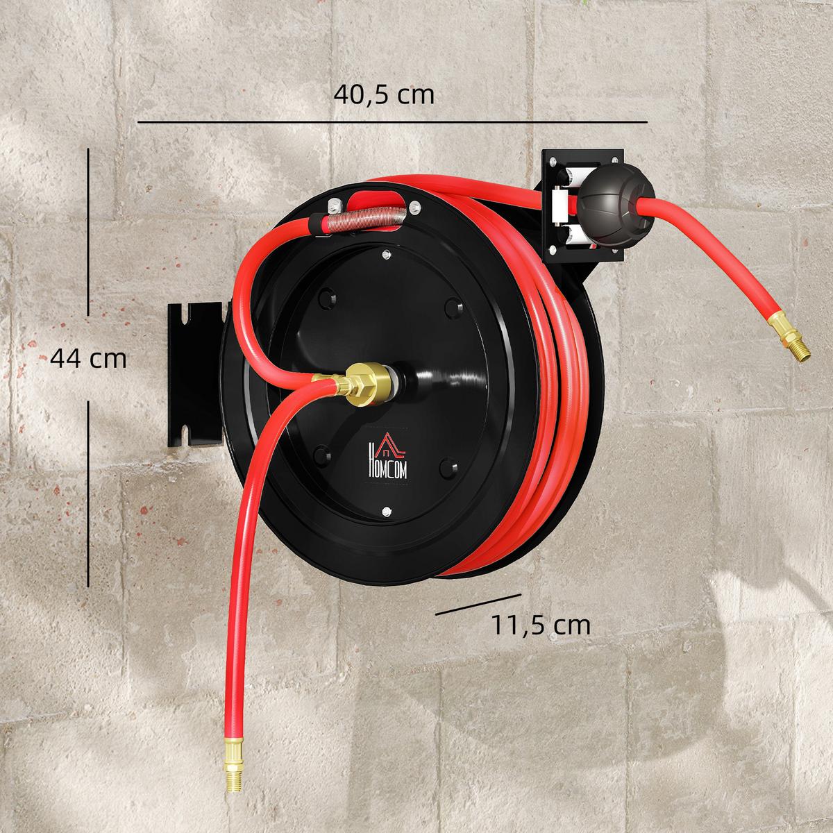SCHLAUCHTROMMEL Automatische Druckluft 15m+1m mit 1/4' Anschluss 20 bar Druck - Multicolor, Metall (11.5/44/40.5cm) - HOMCOM