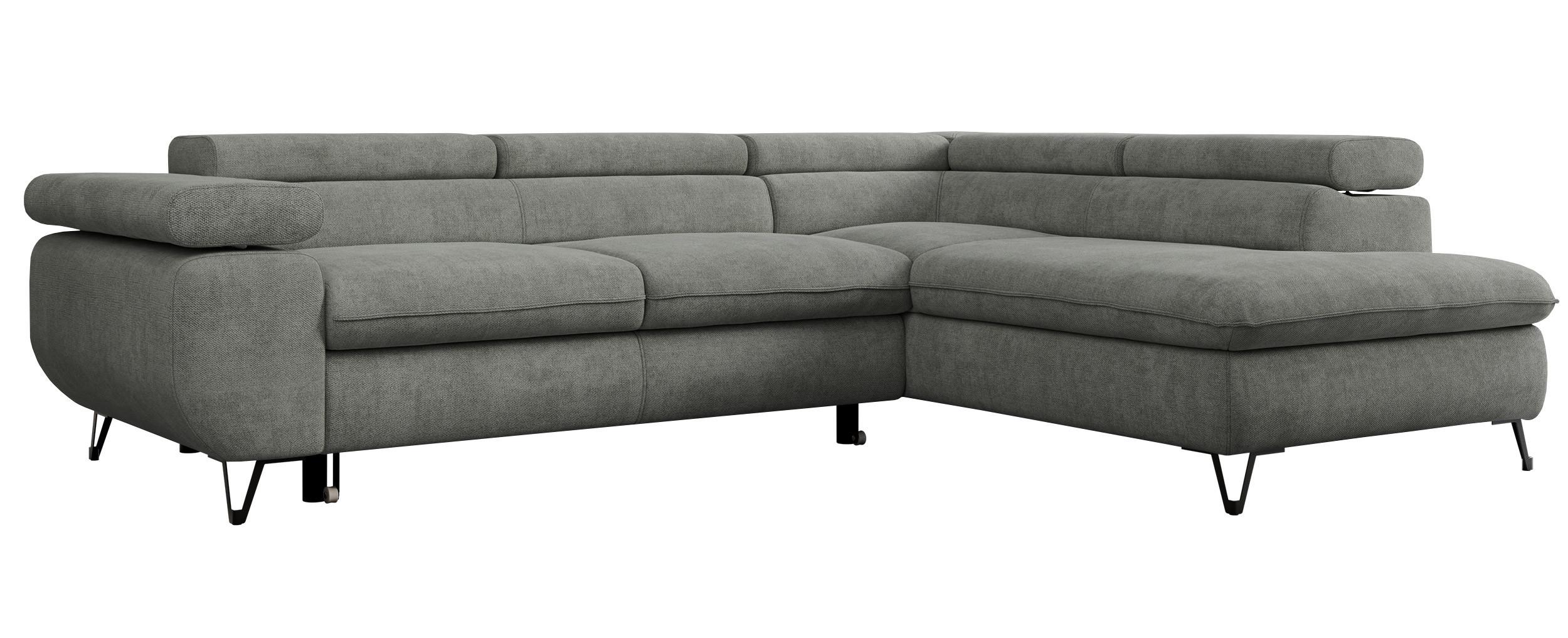 ECKSOFA PEDRO L Grau Struktur - Rechts Seite - Schwarz/Grau, Textil/Metall (273/208cm) - MKS