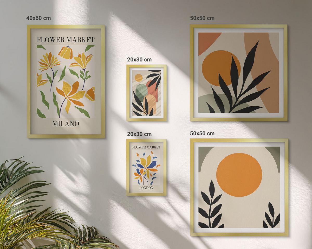 BILDER SET 5er Set - 50x50 cm & 20x30 cm & 40x60 cm Goldrahmen - Abstrakte geometrische Formen - Goldfarben, Kunststoff (40/60cm) - TULUP