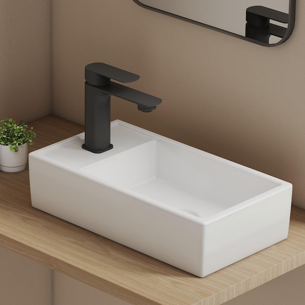 WASCHBECKEN Keramik Aufsatzbecken 41,6/22,3 cm - Weiß, Keramik (41/10/22cm) - EMKE