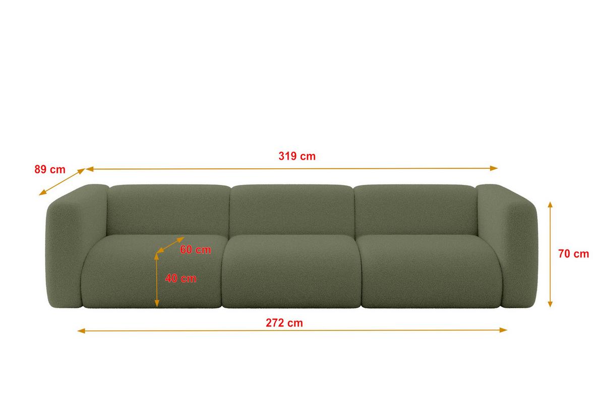 MODULARES Sofa 3-SITZER MIRA-S2 319x89x70 Grün cm Bouclé - Schwarz/Olivgrün, Holzwerkstoff/Kunststoff (319/70/89cm) - ALTDECOR